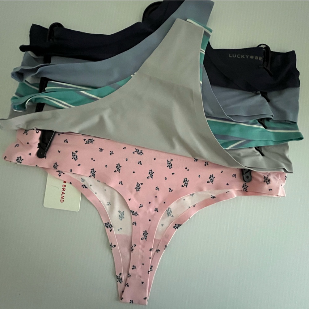 Lucky Brand Silky Smooth Laser Cut Tech Sealed Invisible Edge 5 pc Thongs set - Picture 12 of 13